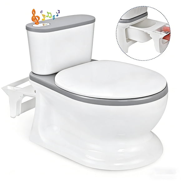 Toddler Training Potty, Realistic Toilet with Flushing Sound, Tissue Storage and Soft Padded Cushion for Aged 1-6, Easy to Clean