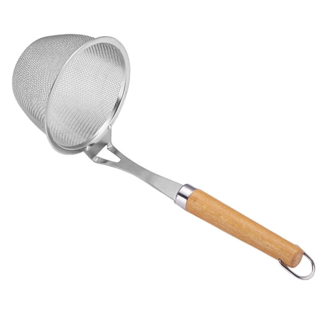 Oleegame 1PC Kitchen Utensils Set Stainless Steel Powder Hedge With Wooden Handle Colander Powder From Cooking Hedge Malatang Net Leaky Rice Line Fishing Oil Separation Kitchen Tools