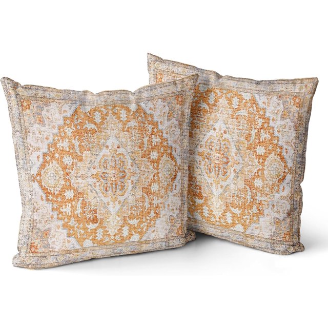 Yellow Boho Throw Pillow Covers Set of 2 Monaco Rug Carpet Double Sided Pattern Cotton Soft Pillow Case Cushion Cover Pillowcase for Garden Couch Sofa Bed Decorative 18x18 inch