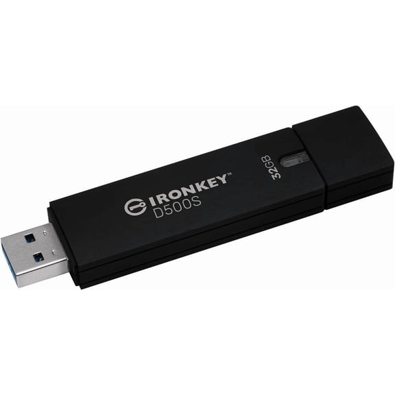 Kingston Ironkey D500S Clé USB cryptée 32 Go | Double partition cachée | FIPS 140-3 niveau 3 | XTS-AES 256 bits | Protection BadUSB et Brute Force | Option multi-broches | IKD500S/32 Go