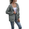 thumbnail image 4 of Women's Casual Hooded Jacket Lightweight Waterproof Rain Windbreaker Solid Color Zipper Drawstring Raincoat, 4 of 8