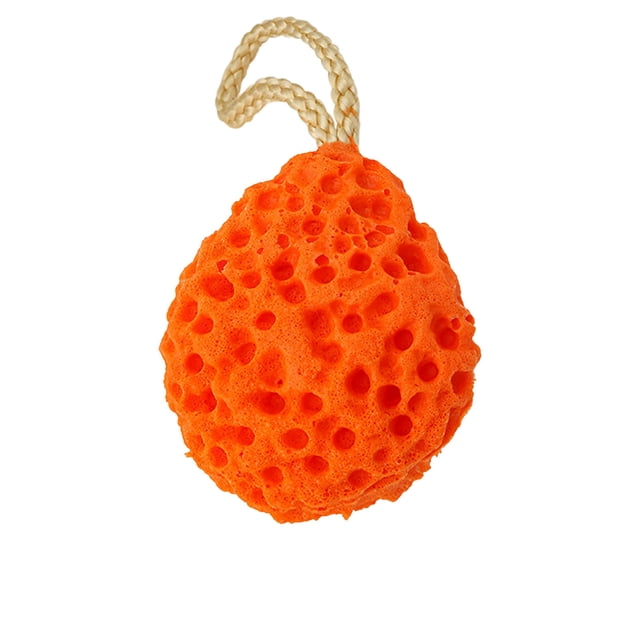 Cleaning Sponges Kitchen, Honeycomb Bath Ball Bath Sponge in vibrant orange color with a textured honeycomb design. Made of polyester, measuring 10 cm x 8 cm (3.9 x 3.1 in), lightweight at 25g. Features a durable rope loop for hanging, ideal as a bath sponge and shower accessory for bathroom, kitchen, and personal care use.