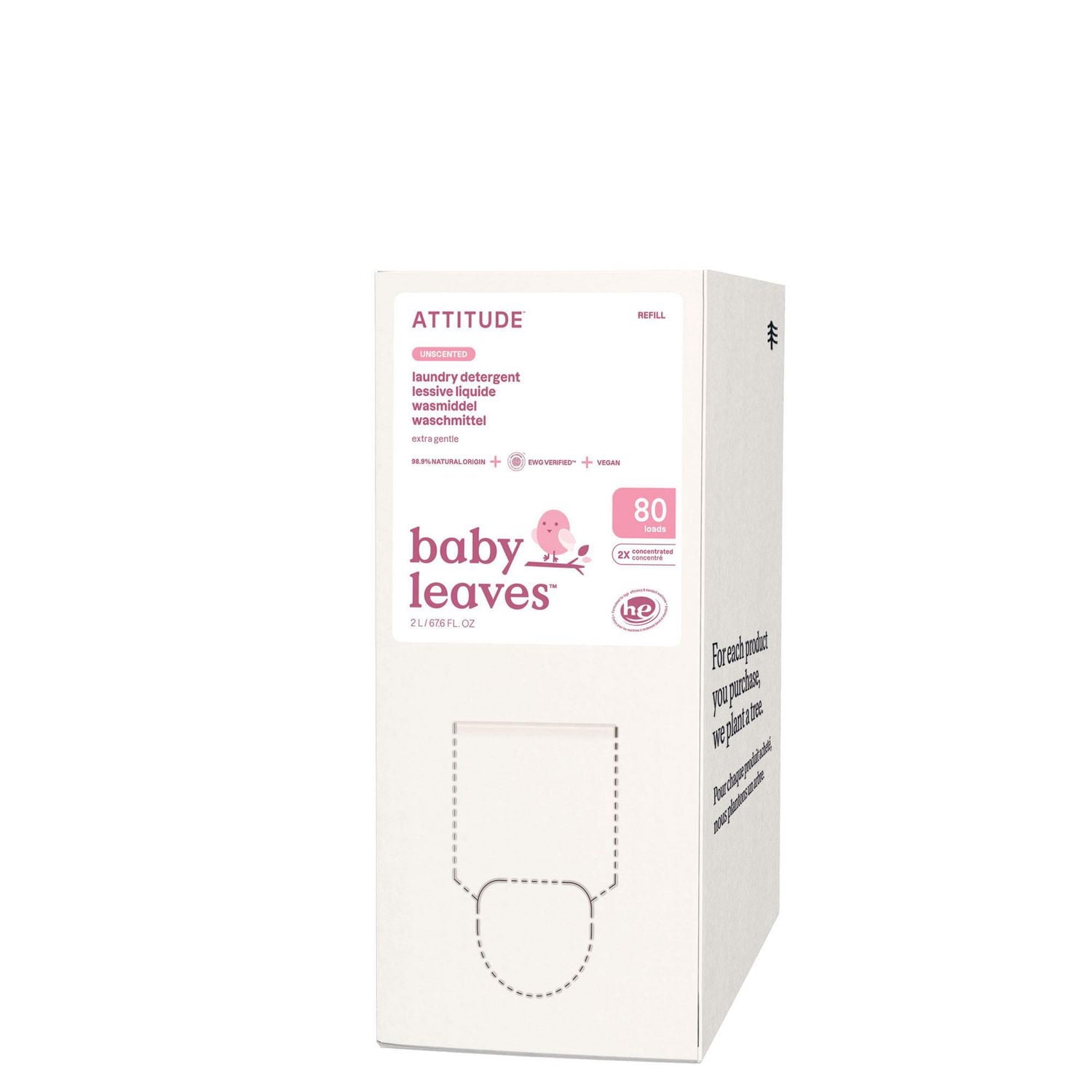 ATTITUDE baby leaves, Laundry Detergent, Refill, Unscented, 80 loads