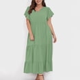 thumbnail image 5 of yievot Robe Grande Taille pour Femmes Col en V Été Décontractée Maxi Robes à Volants Manches Courtes Longue Robe avec Poches, 5 of 5