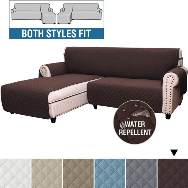 CHOK L-Shape Sofa Slipcover Sectional 3 Seater Chaise Cover Pet Dogs Couch Protector (Black Large)