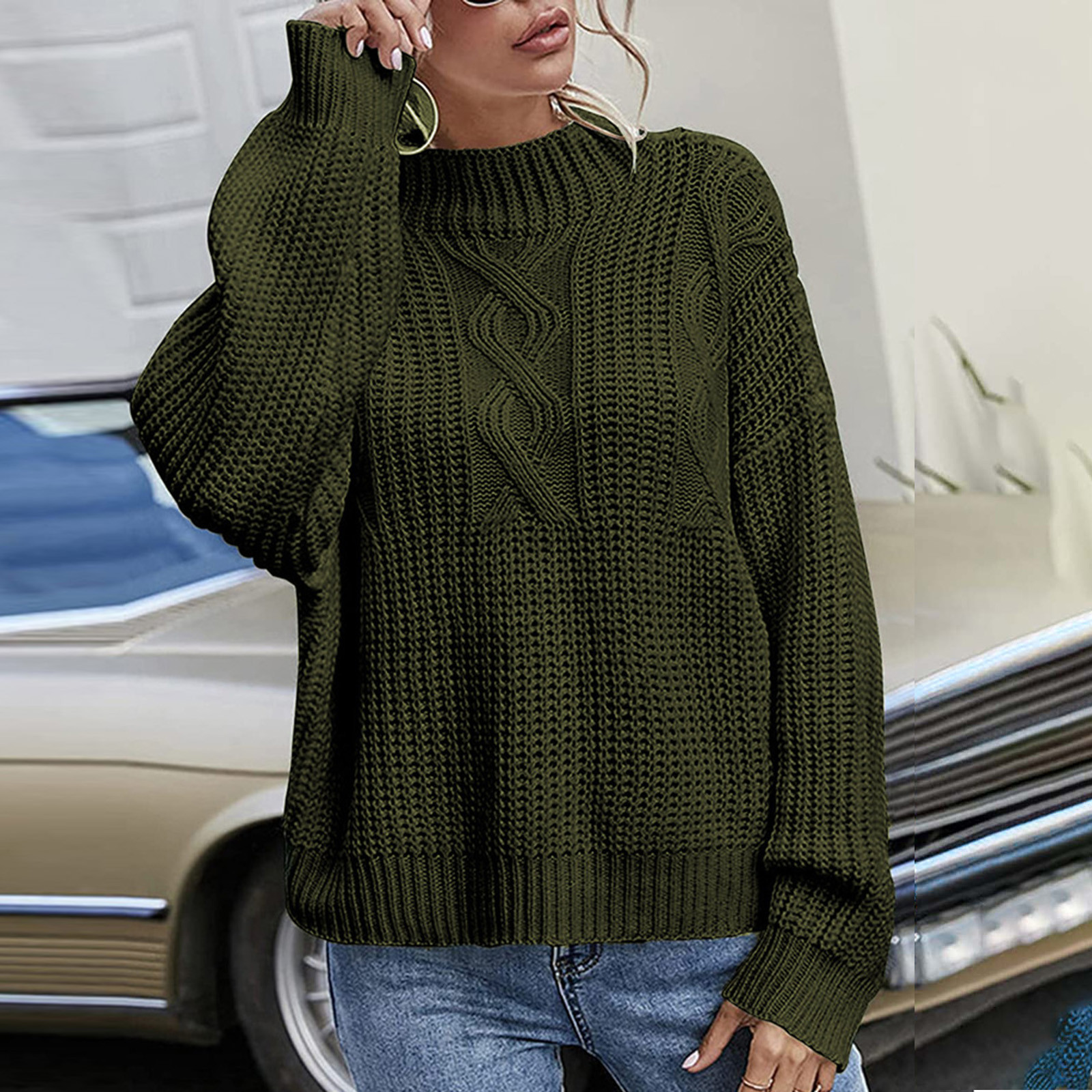 EGNMCR Chandails pour Femmes Décontractés Col Rond Chandail Blouse Tricot Manches Longues Hauts Unis Chandails, Cadeaux pour Femmes