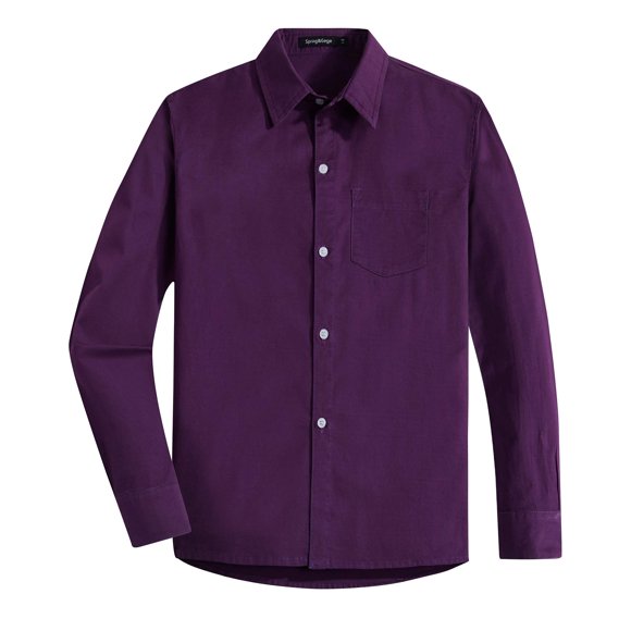 Spring&Gege Boys' Long Sleeve Dress Shirts Formal Uniform Woven Solid, Purple, 9-10 Years