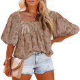 thumbnail image 1 of Blouse à Manches Cloche pour Femmes Col Rond Hauts en Dentelle Chemises Babydoll Texturées Florales, 1 of 4