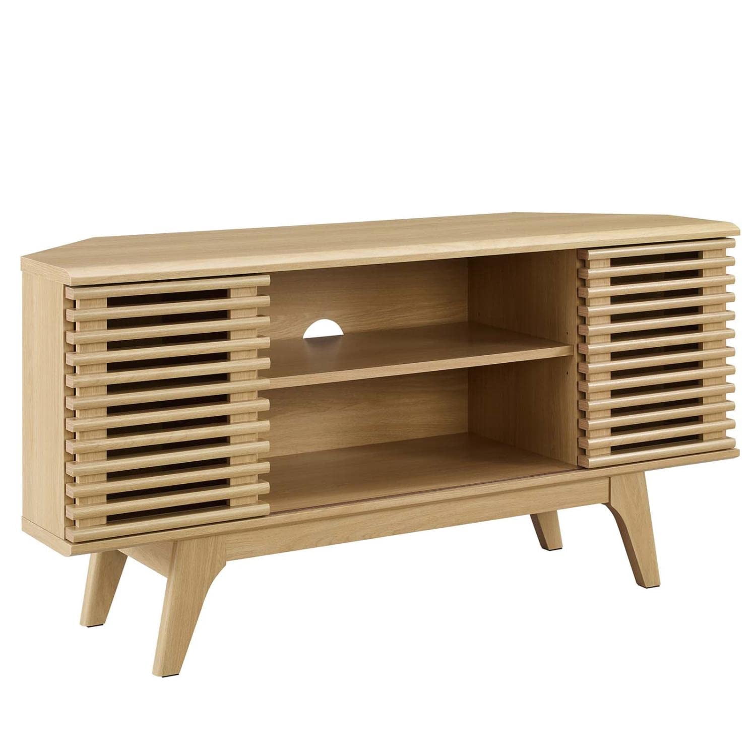 Pemberly Row 46" Laminate and Particleboard Corner TV Stand in Oak