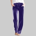 thumbnail image 2 of Plebaso Womens Velvet Pants Elastic Waist Drawstring Lounge Pants Straight Leg Trousers with Pockets, 2 of 5