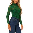 thumbnail image 4 of INSPIRE CHIC Chemisier Haut en Dentelle Florale Transparente à Col Roulé à Manches Longues Transparent pour Femme m Vert Foncé, 4 of 6