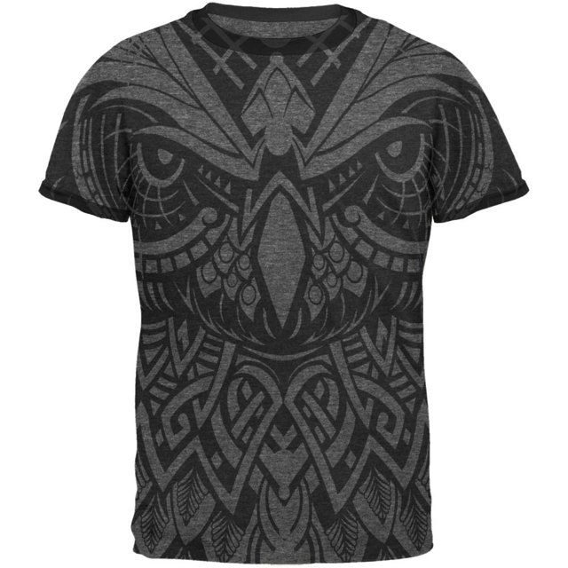T-shirt à Col Contrastant pour Hommes Trippy Tribal Owl