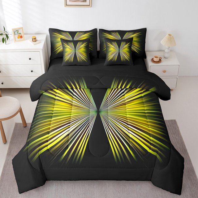 Erosebridal Black Gold Bedding Sets Full Size, Geometric Stripe Comforter Sets with Sheets, Reversible 7pcs