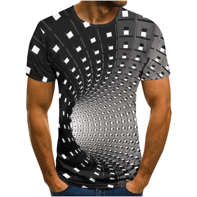 Fridja T-Shirt à Imprimé pour Homme Été Décontracté Grande Taille Manches Courtes Col Rond T-Shirt à Imprimé 3D Haut Graphique Abstrait Fantaisie pour Cyclisme Jogging (Noir, 3TG) (Noir, 3TG)