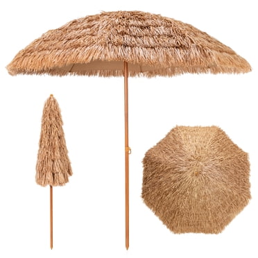 Costway Parasol Tiki au Toit de Chaume de 8 Pi pour Patio, 8 Baleines, Portable, Hawaïen Hula Plage
