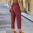 thumbnail image 4 of Yuyuzo Plus Size Cotton Linen Capri Pants for Women Drawstring High Waisted Summer Cropped Trousers, 4 of 7