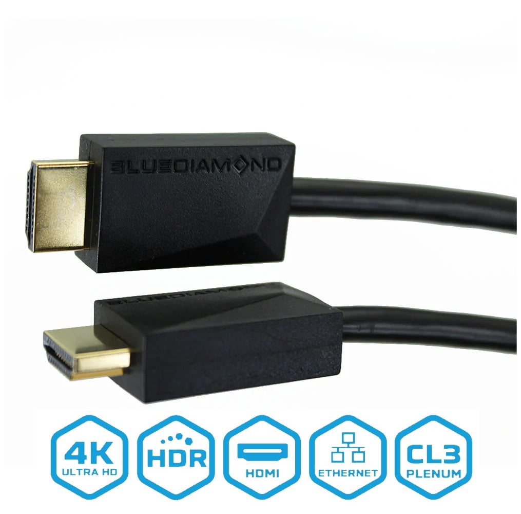 BlueDiamond Plenum Câble HDMI avec Ethernet, évalué CL3, calibre 30 AWG, pour installation dans le mur ou au plafond CSA FT6, 150pi