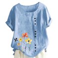 thumbnail image 1 of Pisexur Hauts d'Été pour Femmes, Hauts pour Femmes, Hauts de Sortie pour Femmes, Hauts pour Dames, T-Shirt à Manches Courtes Col Rond Imprimé Mode Décontractée Bleu Ciel,S, 1 of 5
