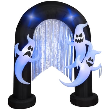 Arche fantôme gonflable d'Halloween avec lumières noires scintillantes et banderoles métalliques