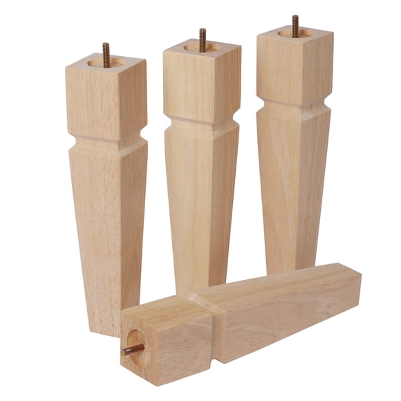 12 Inch Square Unfinished Oak Furniture Legs - Heavy Duty Mid Century Tall Wooden Legs Set of 4 for Tables Bench Ottomans - with Installation Hardware (Natural)