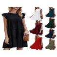 thumbnail image 4 of Women Casual Pleated Dress  Adults Spring Solid Color  Neck Short Sleeve One-piece, 4 of 4