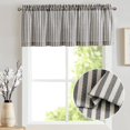 thumbnail image 2 of Linen Stripe Curtain Valance for Windows 16 Inch Blackout for Kitchen Living Room Bathroom Rustic Cottage Farmhouse Window Treatment Rod Pocket Design 1 Panel Black on Linen, 2 of 7