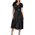 thumbnail image 2 of UPPADA Liquidation d'Économies d'Été 2024 Robes Grande Taille pour Femmes aux Formes Robe d'Invitée de Mariage Manches Courtes Col en V Robes de Cocktail Robe à Étages Fluide avec Ceinture Robes de Mariage pour Femmes, 2 of 6