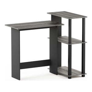 Pemberly Row Bois Corner Ordinateur Bureau avec bibliothèque en français Chêne gris/noir