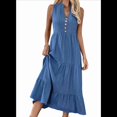 thumbnail image 2 of Robe Chemise Sans Manches d'Été 2025 pour Femmes Col en V Décontractée Midi Bleu m, 2 of 10