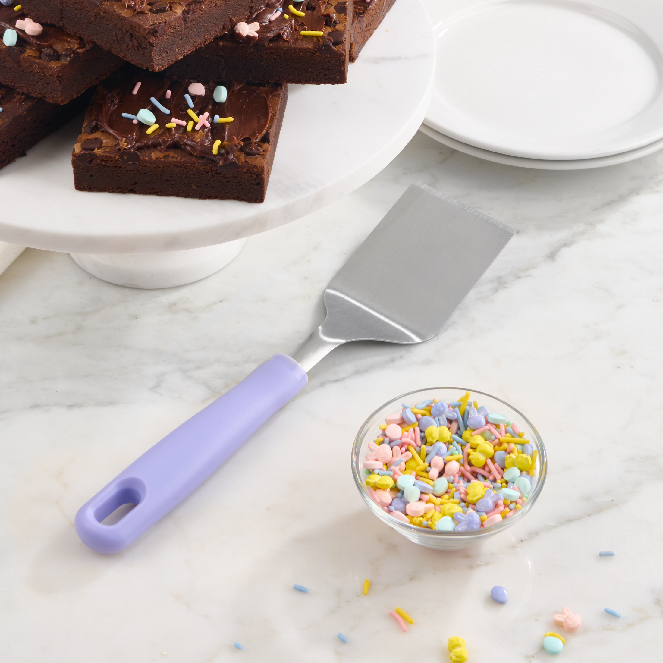 Spatule à dessert et à brownies en acier inoxydable Tout pour célébrer mauve, outil de pâtisserie pour Pâques