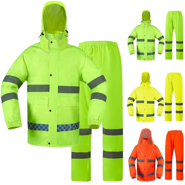 Sentmoon Ensemble de 2 Pcs Manteau de Pluie Homme Imperméable et Pantalon Imperméable Homme Imperméable à Manches Longues pour Femmes avec Capuchon avec Imprimé Ponchos Réfléchissants Compressibles pour la Randonnée et le Camping Vert TTG