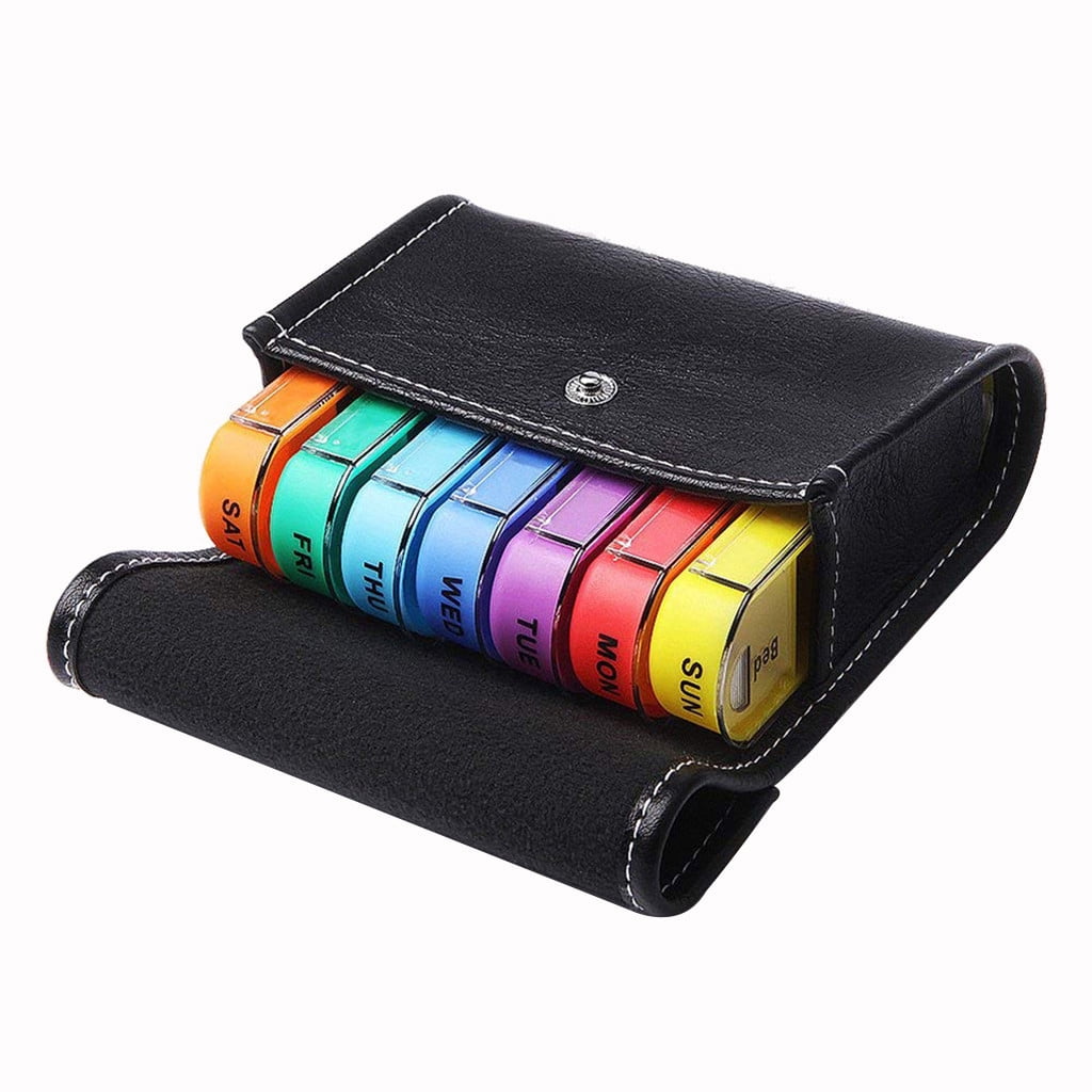 Bmisegm Weekly Travel Pill Organizer - Prescription and Medication Wallet Pill Box Travel equipment Black