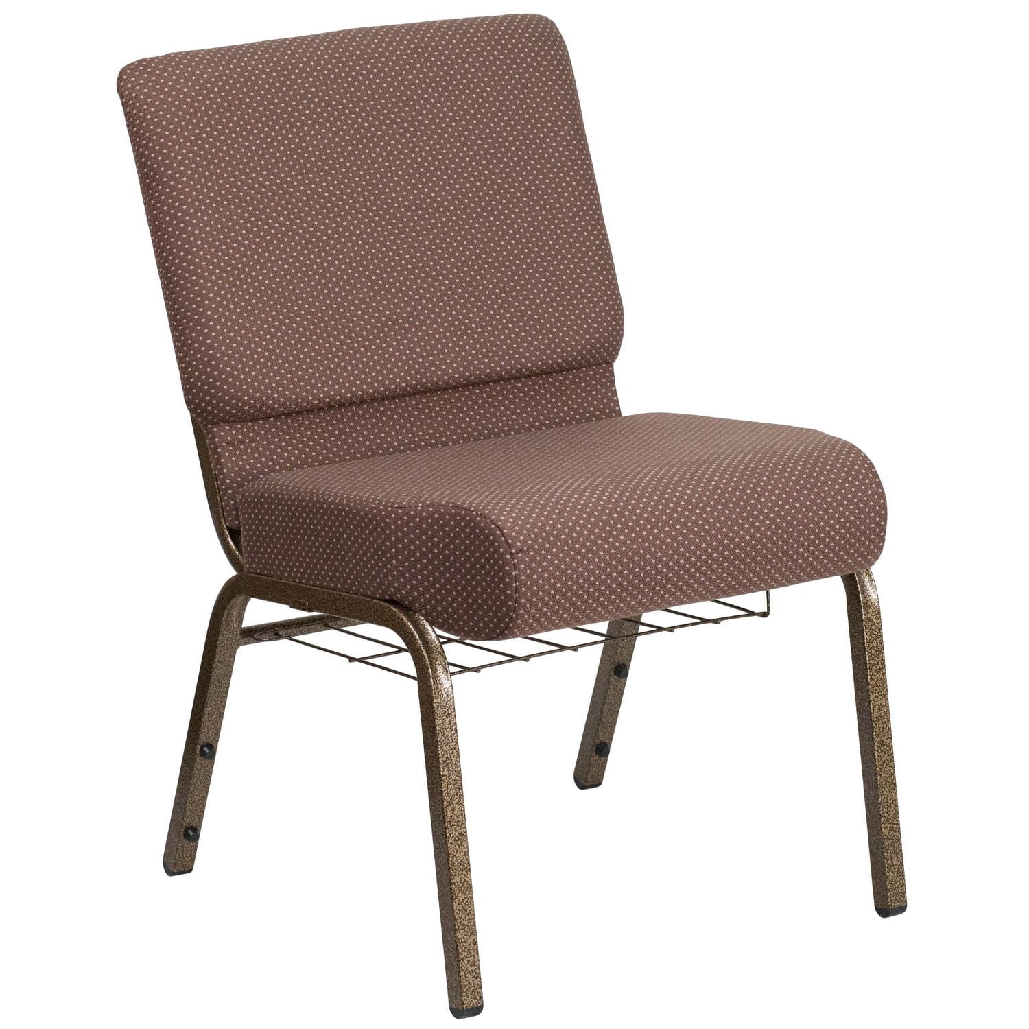 HERCULES Series 21''W Church Chair in Plum Fabric with Cup Book Rack - Gold Vein Frame
