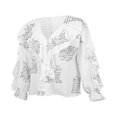 thumbnail image 3 of AMERTEER Summer Women Button-down Ruffle Shirt V-neck Long Sleeve Blouse, 3 of 7