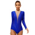 thumbnail image 1 of RUNQHUI Women's Long Sleeve Gymnastics Leotard Shiny Rhinestone Bodysuit for Acrobattics Performance 04Blue S, 1 of 7