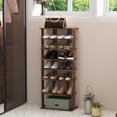 thumbnail image 3 of Patiojoy 7-Tier Double Rows Shoe Rack Vertical Wooden Shoe Storage Organizer Patented Rustic Brown, 3 of 10