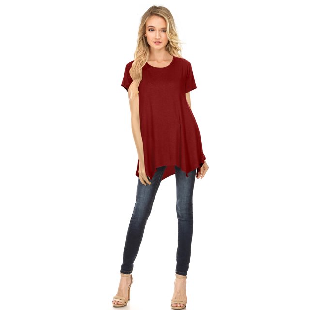 Womens Short Sleeve Scoop Neck Flowy Tunic Top - Made in USA, XX-Large