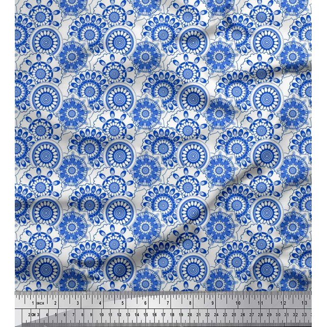 Soimoi polyester Crepe Fabric Circle & Mandala Printed Fabric 1 Yard 52 Inch Wide