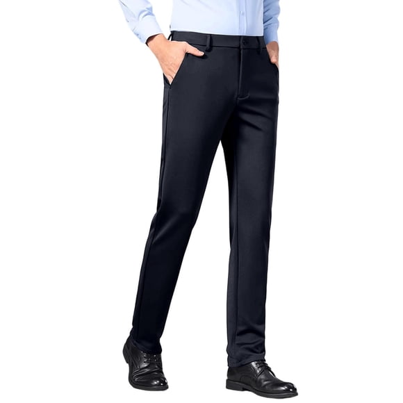 Miqool Men's Classic Fit Flat Front Dress Pants Straight Fit Wrinkle Free Stretch Formal Business Casual Suit Pants with Pockets