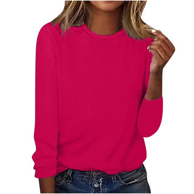 CEHVOM Blouse d'Été Décontractée à Manches Longues pour Femme, Col Rond, Hauts Unis, T-Shirt, Liquidation