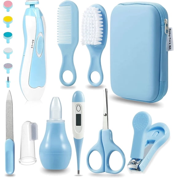 DEBGFS Baby Healthcare and Grooming Kit Portable Baby Safety Care Set Baby Essentials Kit for (Blue 15 in 1)