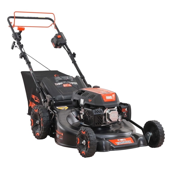 Yardmax YG4761 24" 201cc Electric Start Gas Powered Self-Propelled Walk-Behind Lawn Mower, 3-in-1, 6-Speed CVT, RWD
