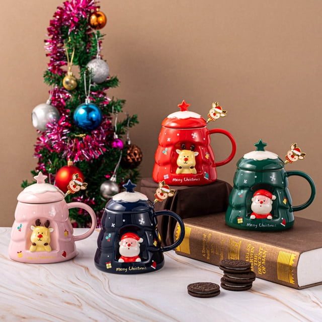 Vaidha Christmas Ceramic Mug Cute With Spoon Lid Large Capacity Household Ceramic Water Cup