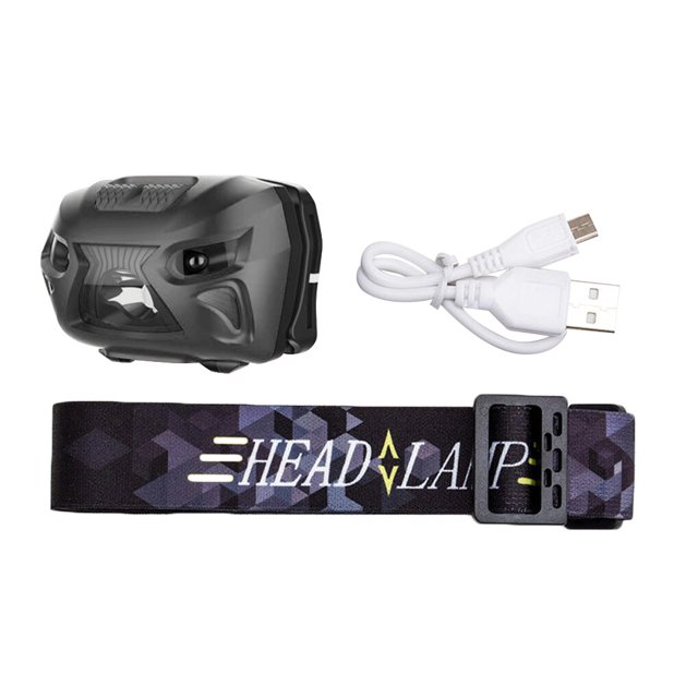 LED Étanche Rechargeable Lampe Frontale Extérieure Randonnée Camping Animal de Compagnie Marche Phare, Noir, Capteur