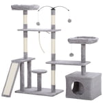 Arbre de chat gris clair avec condo & Postes d'échouement - 53” Tour multi-niveaux pour les chats d'intérieur. & Zone de repos