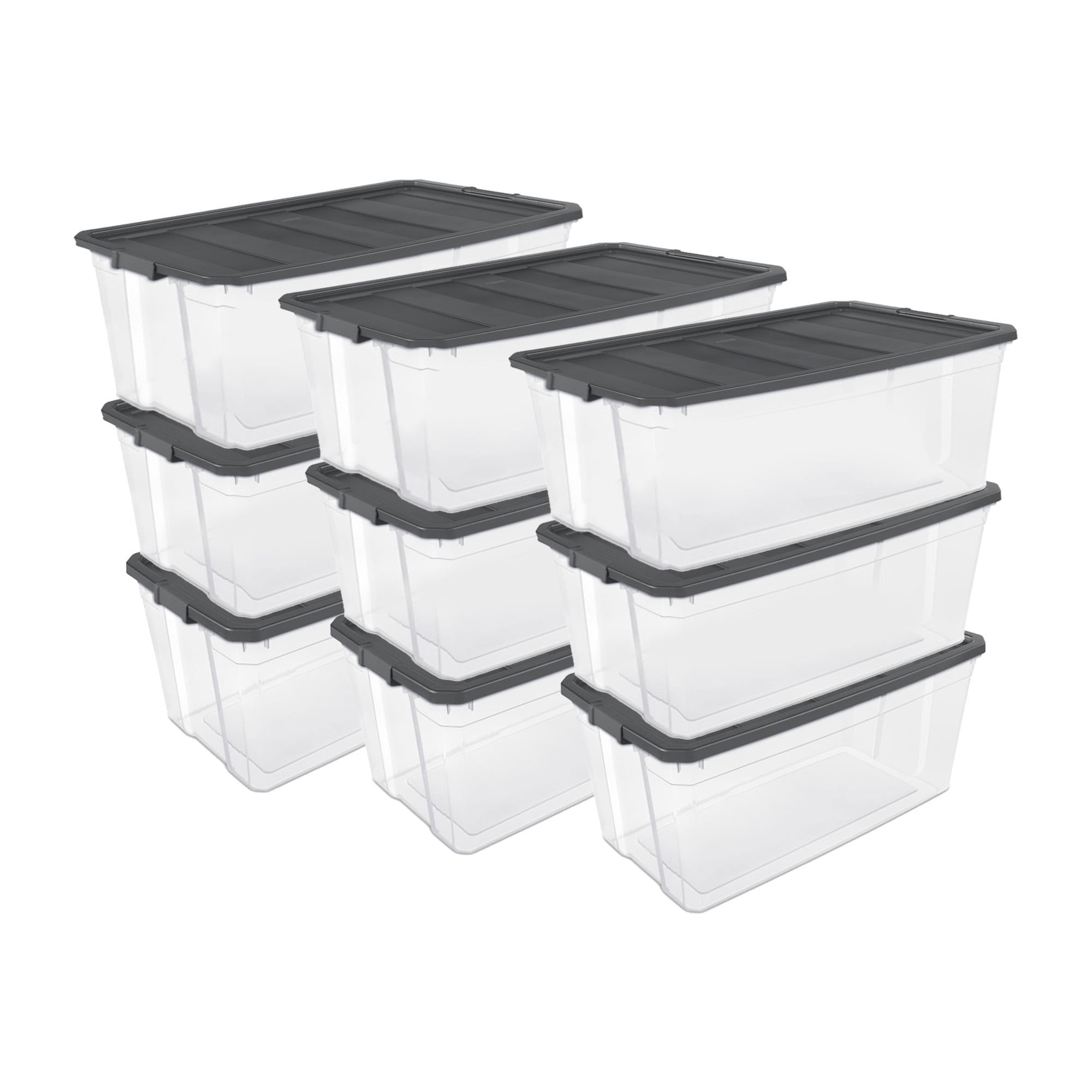 Sterilite Boîte de Rangement Transparente Empilable à Loquet de 200 Pintes, Gris, Lot de 9