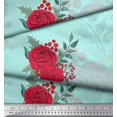 thumbnail image 2 of Soimoi Poly Georgette Fabric Holly Leaves & Rose Flower Print Sewing Fabric Yard 42 Inch Wide, 2 of 3