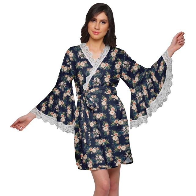Moomaya Peignoir Imprimé pour Femmes Robe de Chambre Courte en Coton Peignoir d'Été
