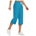 thumbnail image 2 of Jsaierl Capris en Coton et Lin pour Femmes avec Taille Élastique à Cordon, Uni, 2 of 6