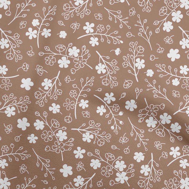 oneOone Polyester Spandex Brown Fabric Asian Floral Fabric For Sewing Printed Craft Fabric By The Yard 56 Inch Wide